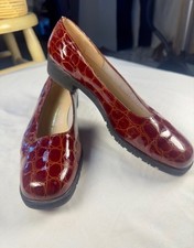 Salvatore Ferragamo Vintage Oxblood Croc Embossed Patent Leather Ballet Flat 6.5