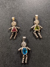 3 Birthstone Child 925 Pendants - July August Girls - December Boy- 30mm - 6.7g