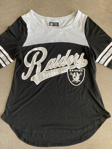 NFL Team Apparel Los Angeles Raiders 3/4 sleeve t-shirt black & gray women's XS - Picture 2 of 6