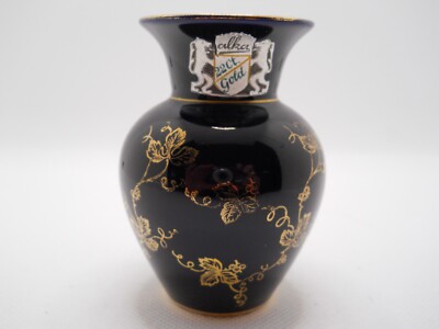 Alka Bavaria Fine Kobalt Dark Blue Leaves and Vines in Gold Germany 3.25'' H