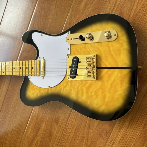 US warehouse TELE Yellow Quilted Maple Top Electric Guitar Maple fretboard