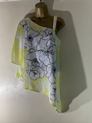 Damenbluse Fenn Wright Manson UK 10 gelb Satin Blumenmuster asymmetrisch