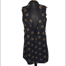 Luii Polka Dot Wool Sleeveless Open Front Duster Cardigan Size M