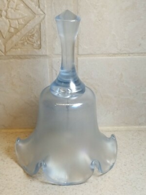 Vintage Fenton Blue Stretch Iridescent Glass Bell Ruffle Edge 7'' F.A.G.C.A. 1981