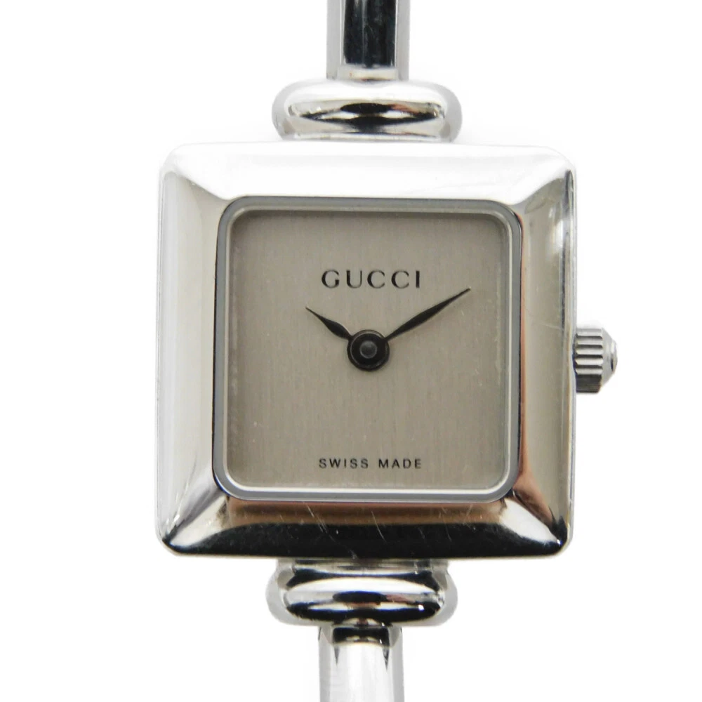 AUTHENTIQUE GUCCI Bracelet Montre 1900L Montres Quartz Cadran Argenté St...