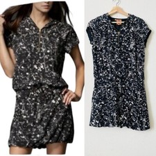 Tory Burch SIZE 4 100% silk black splattered hooded tie mini dress