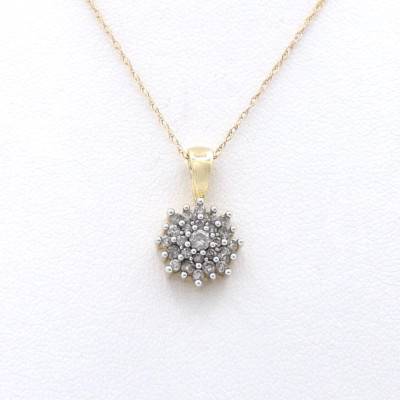 14k Gold Diamant Schneeflocke Blume Anhänger Halskette 18 Zoll
