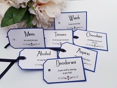 Groom bridesmaid box tags pack of wedding gift from bride colour
