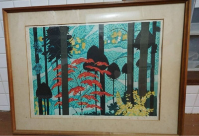 Fumio Kitaoka Artist Proof Forest of Takao 1972 Signed Framed Print 22x30''