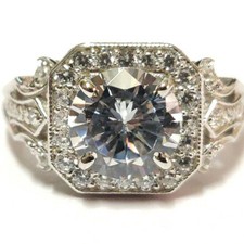 1.78 Ct White Round CZ Vintage Art Deco Antique Ring In 925 Sterling Silver