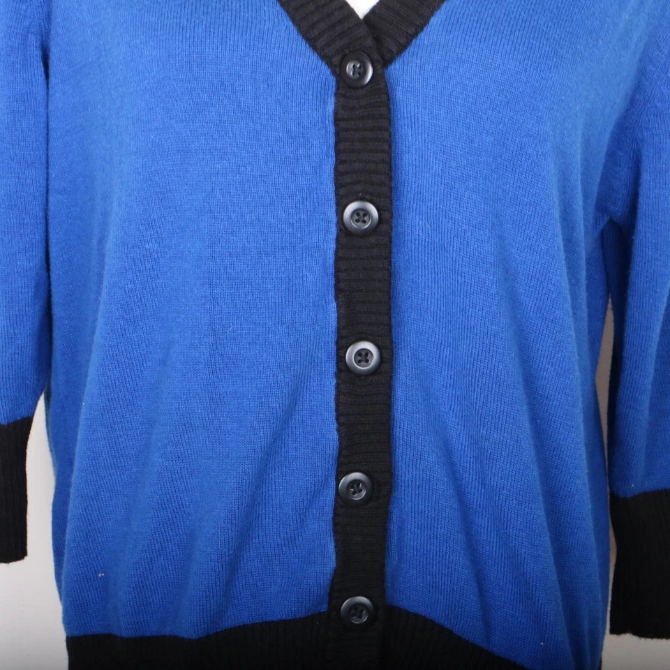 Dots Cardigan Button Sweater Women's 1X Blue Black Edging - Image 4 of 4