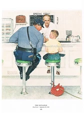 Norman Rockwell VINTAGE print "THE RUNAWAY" Policeman Boy OfficerGood Cop 11x15"