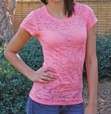JUNIOR FIT BURN OUT CAMOUFLAGE T-SHIRT TOPPY-T CORAL  S -M- L