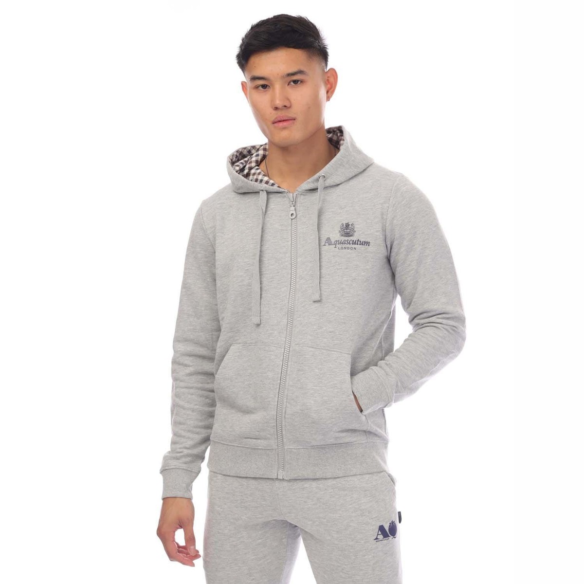 Men's Hoodie Aquascutum Hooded Zip Jacket Sweatshirt in Grey