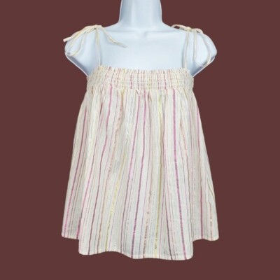 Loft Womens Sleeveless Ivory Multicolor Striped Shoulder Tie Top Size S NWT