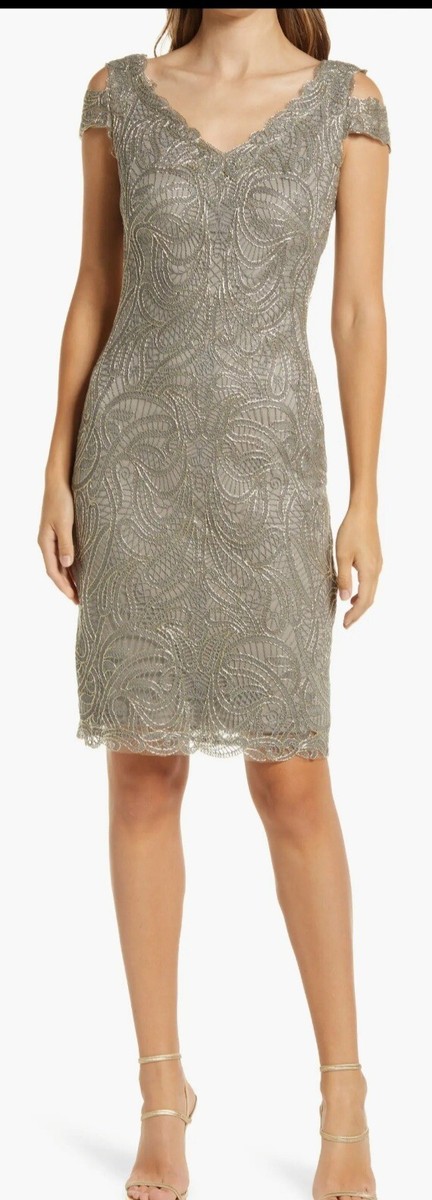 TADASHI SHOJI Cold Shoulder Lace Cocktail Dress NWT size 6 Smoke Pearl Gray  | eBay