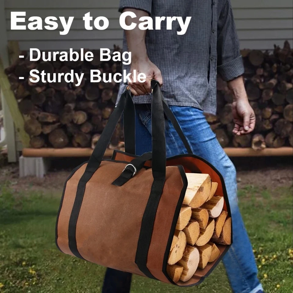 2PCS Firewood Log Carrier Bag Heavy Duty Waxed Canvas Tote Holder for Camping - Image 4 of 4