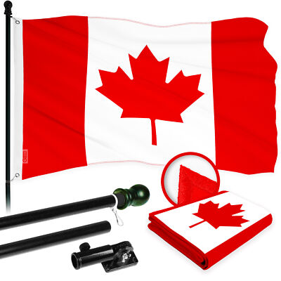 G128 Combo: 6 Ft Flagpole Black & Canada Flag 3x5 Ft Embroidered 210D Polyester