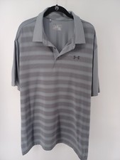 Under Armour Polo T-Shirt Men's Golf Gray 2XL short Sleeve Heat Gear 1/4 Button.