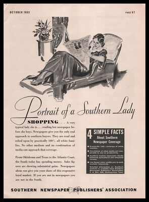 1933 Southern Newspaper Publishers Association ''Portrait Of A Lady'' Art Print Ad