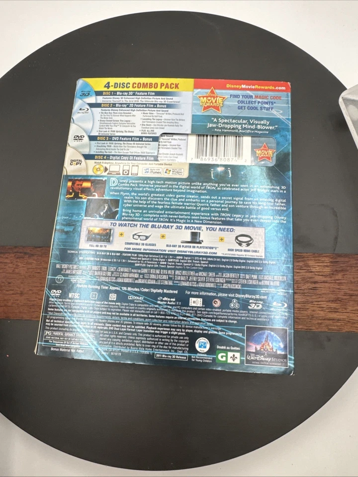 Disney Tron Legacy 3D Blu-Ray DVD Movie Video 4 Disc Combo Pack W/ Slipcover  - Image 4 of 4