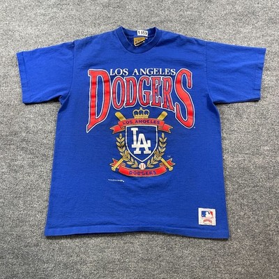 Vintage 1990 Nutmeg Los Angeles Dodgers MLB Shirt Large 22x26 Blue Spellout