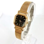 SEIKO Vintage Women’s Watch Gold Octagon Black Dial Dress Quartz