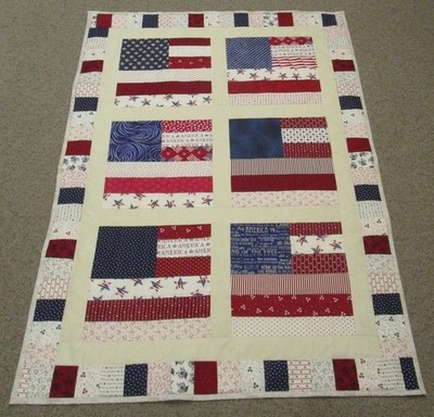 NEW Handmade Patchwork Quilt 34  x 48  Red White Blue Patriotic Flag Lap Throw