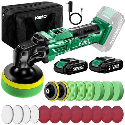 KIMO 20V Cordless Buffer 4 INCH w/ 2 Batteries-25 Accessories, Black Green 