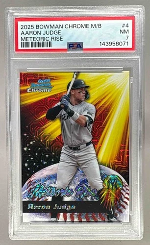 EL.218 Aaron Judge 2025 Bowman Chrome Mega Mojo Refractor Meteoric Rise PSA 7
