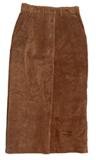 Y2K Women  s High Waisted Button Down Brown Suede Skirt Size 8 Fall Cozy Autumn