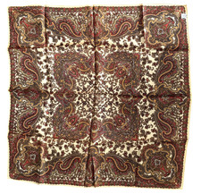 Vintage Twill Paisley Scarf 26x26 Made in Japan Burgundy Gold Retro Boho
