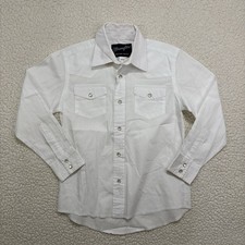 Wrangler Western Shirt Boys M 7/8 White Pearl Snap Long Sleeve Cowboy Rodeo