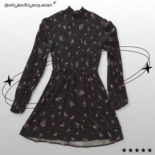 Wild Fable Black Floral Long Sleeve Mini Dress Medium Boho Cottagecore