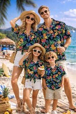 Navy Pineapple Fruits Hawaiian Shirts, Matching Family Shirts, Tropical Vacation