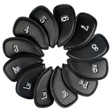 Andux Synthetic Leather Golf Club Iron Headcover Set (Black, 12X Mt/Pu)_