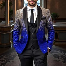Mens Sequined Jacket Blazer Black Glitter Shiny Sparkly Funky Fashion Dinner Coa