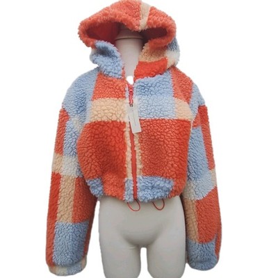 Anthropologie Hooded Boho Arty Dopamine Abstract Sherpa Fur Fleece Jacket XL NWT