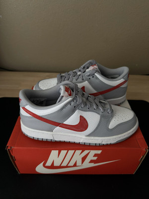 Size 5y / 6.5W - Nike Dunk Low White Wolf Grey University Red