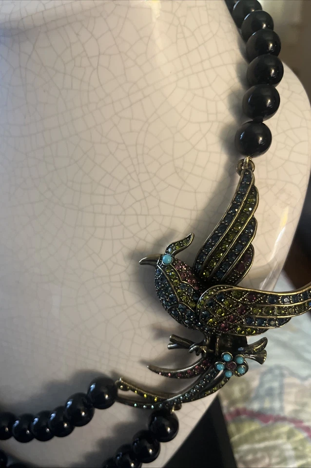 RARO Collar Heidi Daus HSN "SINFONÍA ELEVADA DE COLOR" Pájaro y Cuentas Negras Usado en Excelente Condición Foto 4 de 4