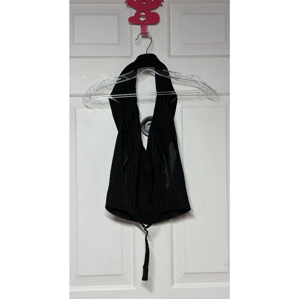 Y2K Rampage Pinstripe Halter Vest Top M Fairy Grunge Goth Emo Punk Crop Backless - Image 4 of 4