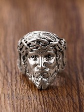 Silver Jesus Face Ring With Crown Of Thorns One Size