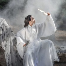 Hanfu Men Chinese Traditional Cosplay Costume Halloween Cos Ancient Grey White