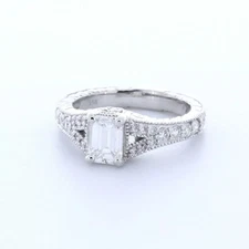 Engagement Ring 14K White Gold Vintage 1.31 CT Emerald Lab-Grown Diamond F SI1