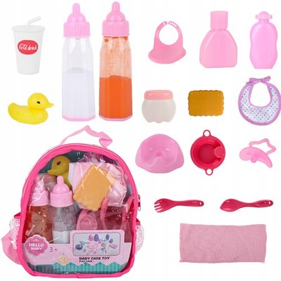 Puppen-Fütterungs- und Pflegeset: Töpfchen, Flasche, Lätzchen, Rucksack LF35-1
