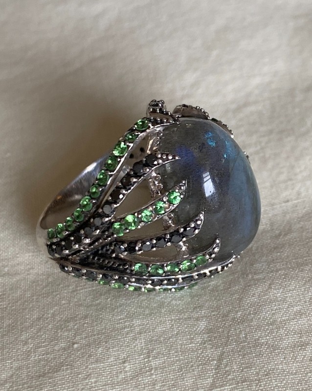 HSN Rarities Carol Brodie  Labradorite Tsavorite & Black Spinel Ring size 7