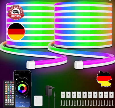 Hochwertige RGB LED Neon-Lichterkette   flexibel, App- & Fernbedienung, IP65