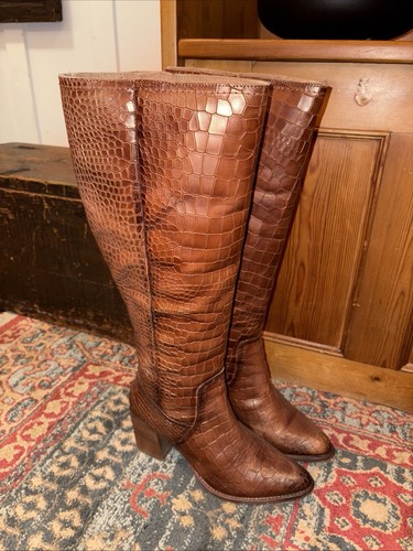 Diba Echtleder Krokodilprägung Kniehohe Stiefel Stapelabsatz Spitz zulaufend 9 - Bild 3 von 7