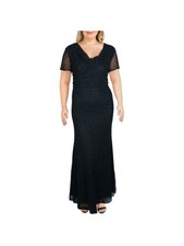 JS COLLECTION Womens Navy Beaded Zippered Cowl Neck Evening Sheath Dress 2