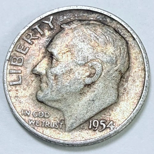 1954 D Roosevelt 10c Dime 90% Silver Circulated Coin #7809